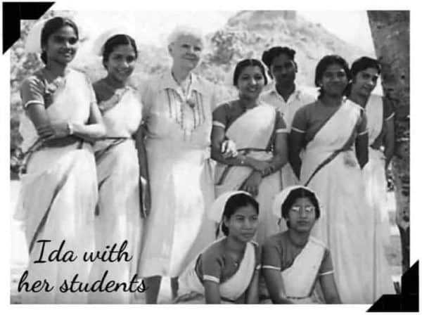 IdaScudder, founder of Christian Medical College Vellore, with a group of nurses