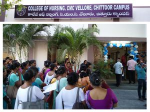 Nurses waiting outside the new college of nursing in CMC Vellore chittoor