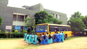 Outside the college of nursing the community nurses board the bus