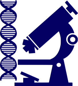 symbols of investigations microwscope and dna double strand