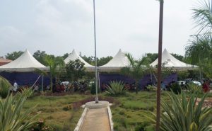 car park is now patient waiting area in chittoor as seen by these white covered areas