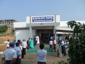 Chittoor patient services now include a radiology suite. Photo shows the dedication and waiting outside for ribbon cutting. COVID times