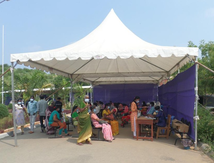 Outside waiting area at Chittoor hospital during the COVID pandemic