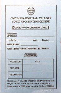 the covaxin vaccination card to record when the injections are taken