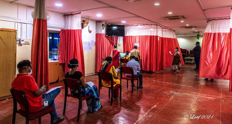 the actual vaccination room. waiting for the jab