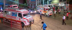 emergency entrance 12th may 2021 caovid 2nd surge 6 ambulances and no beds