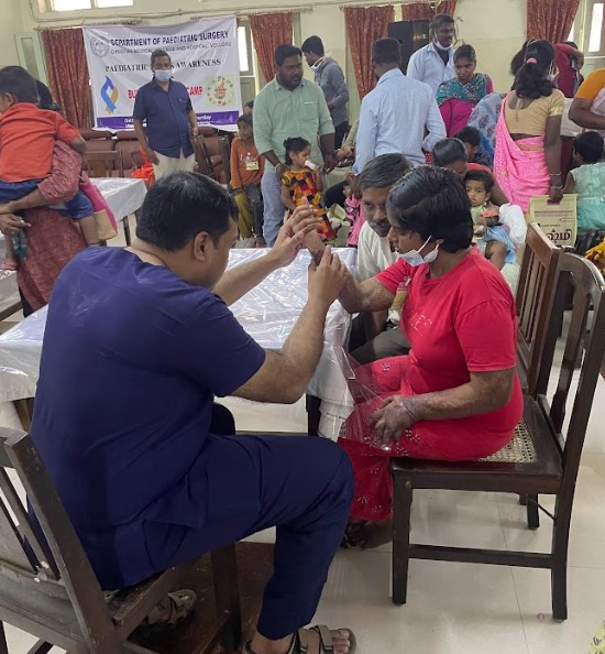 Paediatric Burns camp - Children have check ups at the Burns camp in CMC Vellore
